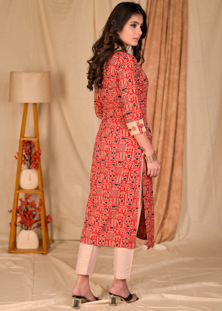 Buy Floral Print Round-Neck A-line Kurti Online at Best Prices in India -  JioMart.
